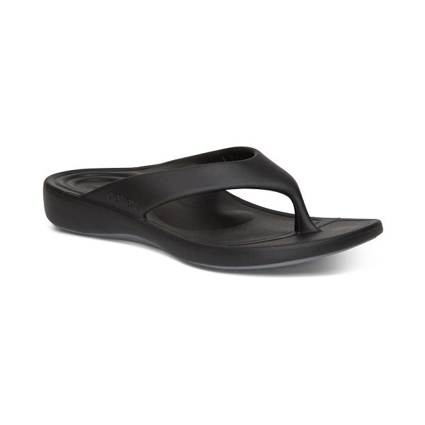 Aetrex Women's Maui Flip Flops Black Sandals UK 2398-874